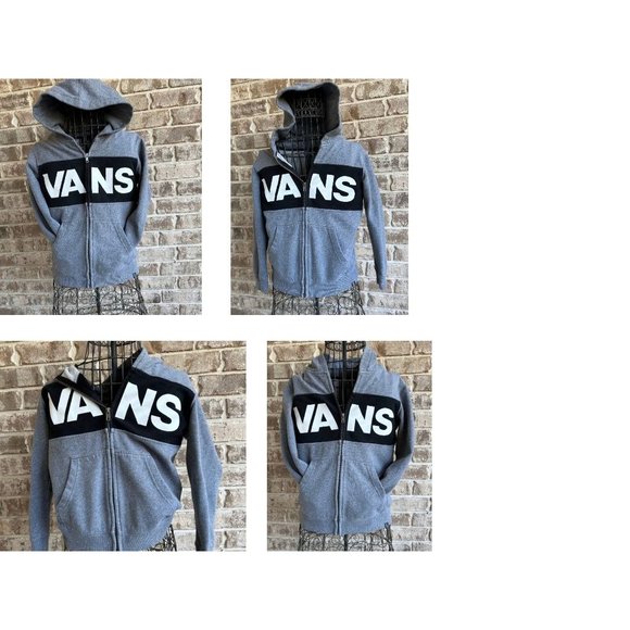Vans Off The  Wall Hoodie Unisex Small Gray Sweatshirt Skakeboard Zip Po… - Picture 2 of 12